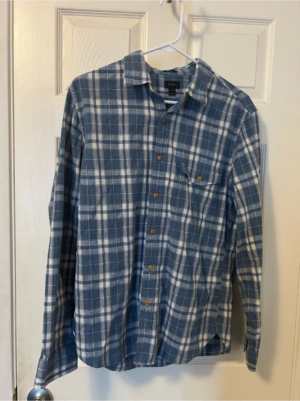 J. Crew Men's Blue and White Plaid Button-Down Shirt